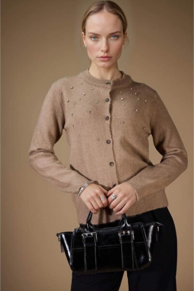 DeFacto Regular Fit Crew Neck Buttoned Stone Knitwear Cardigan E9149Ax25Wn