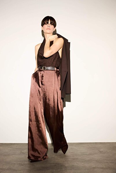 DeFacto Wide Leg Wide Leg Ankle Length Satin Trousers G2936Ax25Au