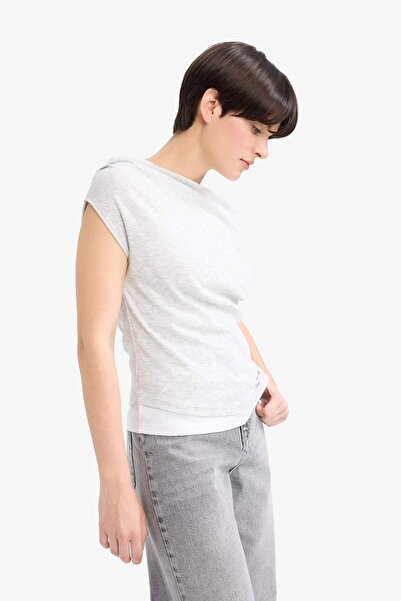 DeFacto Slim Fit Tight Fit One Shoulder Ribbed Short Sleeve T-Shirt G0316Ax25Hs