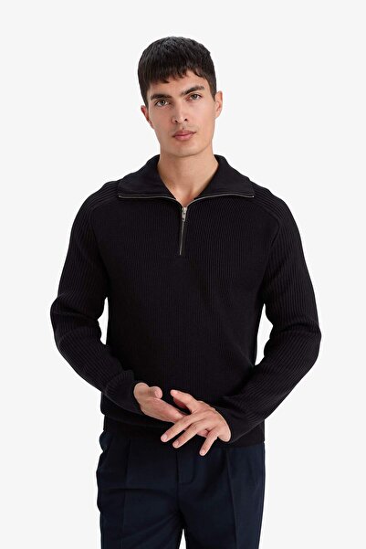 DeFacto Standard-Fit-Strickpullover mit Stehkragen und Reißverschluss D4209AX24WN