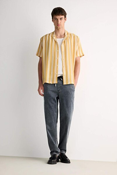 DeFacto Летни широки панталони с широка кройка, еластична талия, широки крачоли, панталони с ефект на измиване със сняг F3904AX25SM