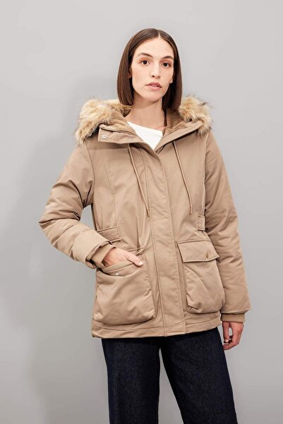 DeFacto Waterproof Coat Parka Hooded Faux Fur Zippered Pockets C6668Ax24Wn