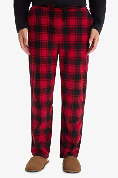 DeFacto Pajama Set Regular Fit Fleece Long Sleeve Top Plaid Pattern Long Bottom F4561Ax25Wn