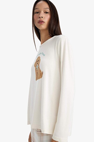 DeFacto Σετ πιτζάμες Regular Fit με τύπωμα Μακρυμάνικο μπλουζάκι με καρό μακρύ πάτο-Fall in Love G1353AX25AU