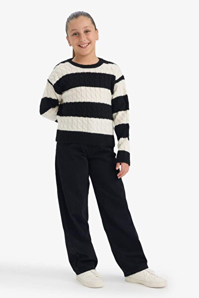 DeFacto Pulover tricotat cu dungi pentru fete guler rotund F2749A825WN