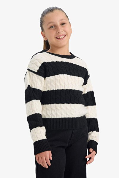 DeFacto Pulover tricotat cu dungi pentru fete guler rotund F2749A825WN