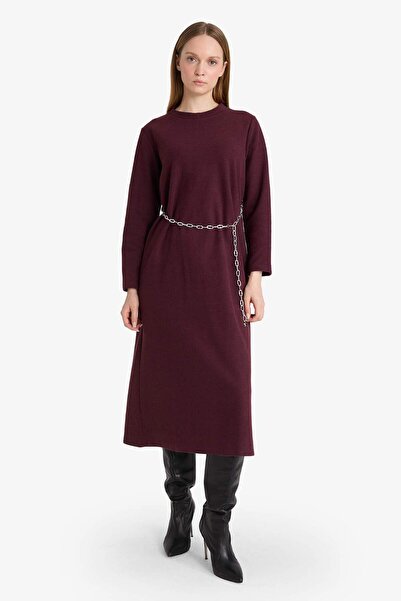 DeFacto Μακρυμάνικο φόρεμα με κανονική εφαρμογή με λαιμόκοψη και ζώνη G1885AX25WN