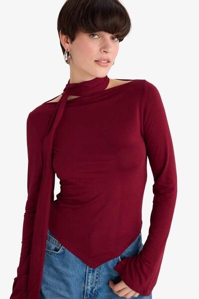 DeFacto Slim Fit Slim Fit Boat Neck Shawl Detail Long Sleeve Blouse G5984Ax25Wn