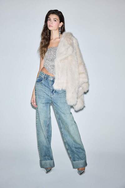 DeFacto Straight Fit High Waist Cut-Off Hem Ankle Length Jeans Washed Pants G3362Ax25Wn