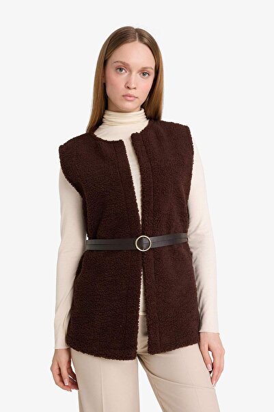 DeFacto Γιλέκο με κανονική εφαρμογή με λαιμόκοψη και μαλακό βελούδινο γιλέκο με ζώνη G2970AX25WN