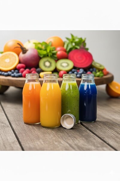 junibeliw 4Pcs Empty Glass Ginger Shot Bottle Leakproof Metal Cap Wide Mouth Juice Jar Bottle 4X100Ml