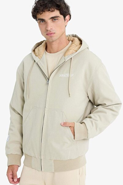 DeFacto 100% Cotton Oversize Wide Fit Hooded Coat with Zipper Pocket C6338Ax24Au