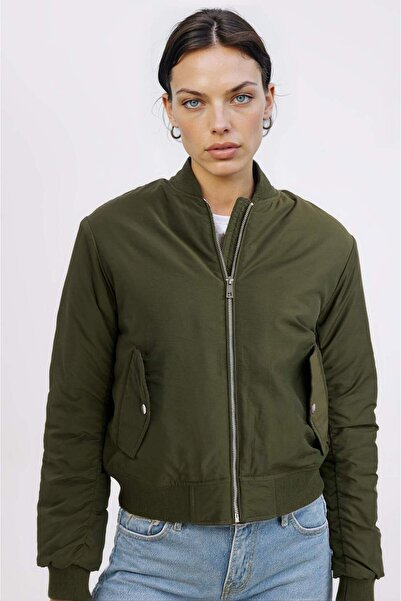 DeFacto Waterproof College Collar Plain Zipper Pocket Bomber Jacket Coat C1616Ax24Au