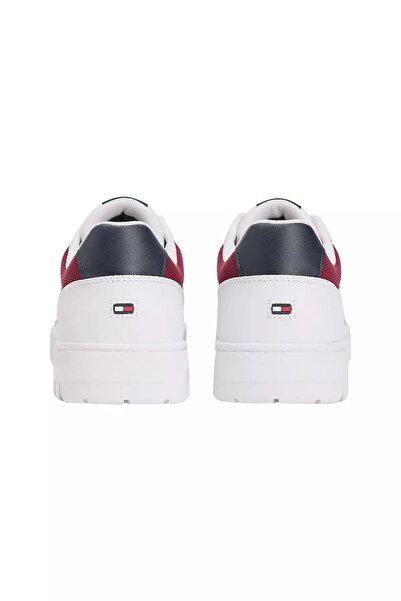 Tommy Hilfiger Pánské barevné kožené basketbalové tenisky s panelováním – bílé