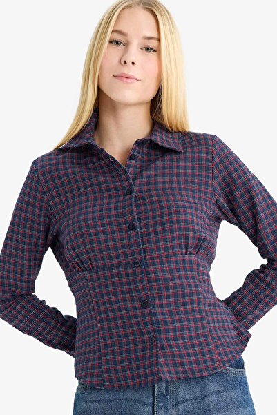 DeFacto Coool Fitted Textured Long Sleeve Checkered Shirt G3035Ax25Wn