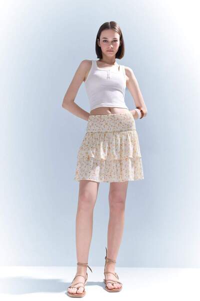 DeFacto Μίνι φούστα Coool σε γραμμή Α με λουλουδάτο σχέδιο και κρυμμένη μέση από βισκόζη F5130AX25SM