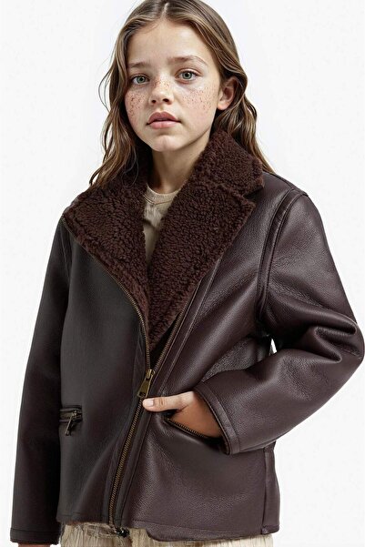DeFacto Girl's Plush Lining Zippered Pocket Coat E7964A825Au