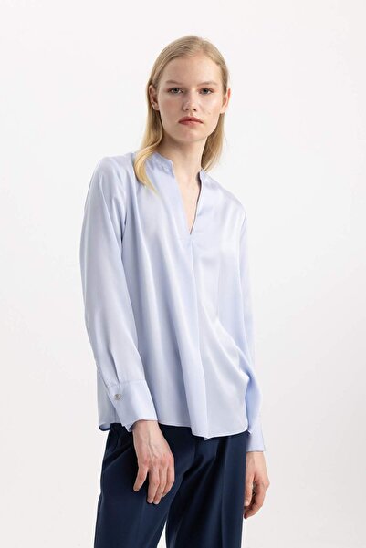 DeFacto Μακρυμάνικη μπλούζα με σατέν λαιμόκοψη με κανονική εφαρμογή C3217AX24SP