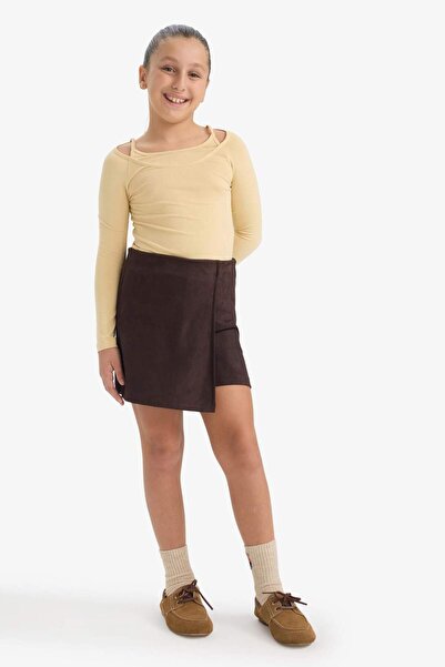 DeFacto Girls Slim Fit Slim Fit Lapel Printed Ribbed Camisole Long Sleeve T-Shirt D9237A825Sp