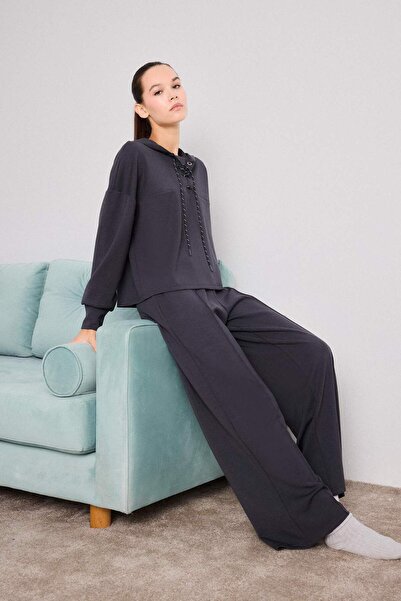 DeFacto Modal Ribbed Wide Leg Sweatpants-Fall in Love Loungewear F8573Ax25Wn