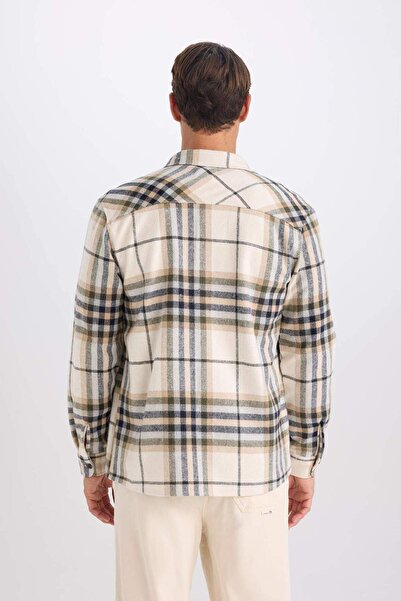 DeFacto Κανονική εφαρμογή Polo λαιμόκοψη φανελένιο μακρυμάνικο πουκάμισο E2763AX24WN