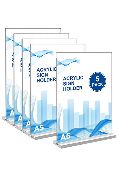 Slasa Acrylic Sign Holder A5 (5.8x8.2 inch) 5 pcs T-Shaped Double-Sided Verti...