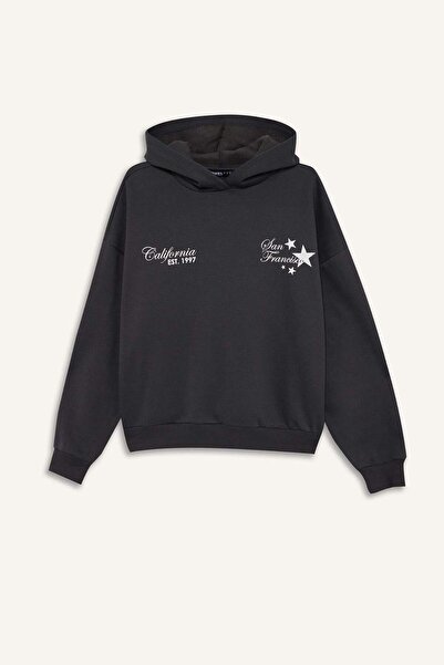 DeFacto Coool Overshirt Fit Kapuzen-Sweatshirt mit Aufdruck, dick, G0180AX25WN