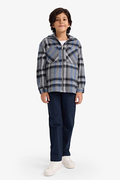 DeFacto Jachetă de flanel cu fermoar cu model în carouri pentru băiat G3295A825WN