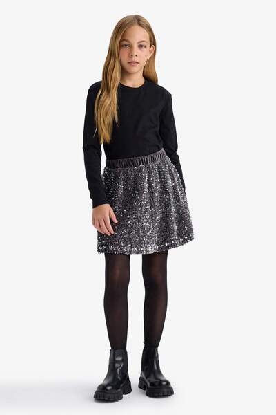 DeFacto Girl's Christmas Themed Sequined Skirt D5240A824Wn