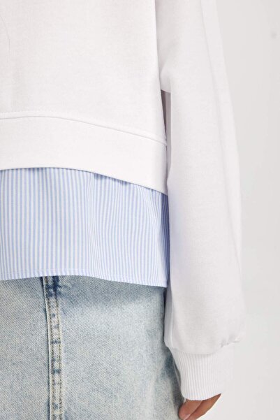 DeFacto Lány fehér Relax Fit Crew nyakú gombos pulóver 3173831