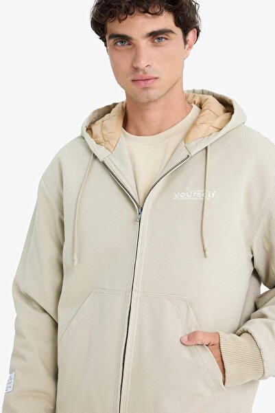 DeFacto 100% Cotton Oversize Wide Fit Hooded Coat with Zipper Pocket C6338Ax24Au