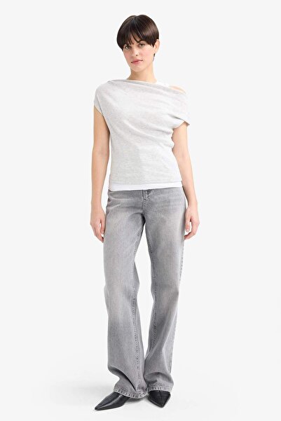 DeFacto Slim Fit Tight Fit One Shoulder Ribbed Short Sleeve T-Shirt G0316Ax25Hs