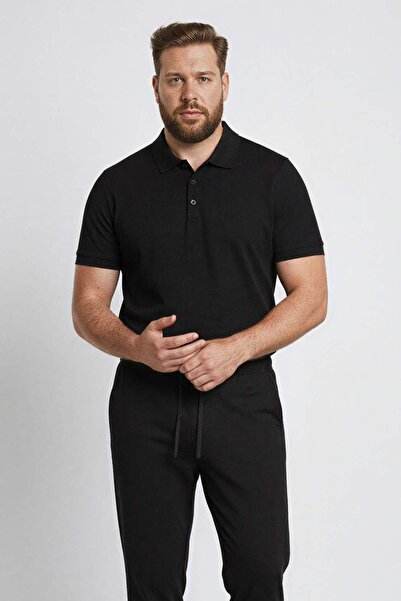 DeFacto Slim Fit, wąski krój, polo z krótkim rękawem, bawełniana mieszanka modalna, prosta czarna koszulka M6609AZ24SP