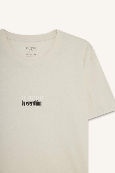 DeFacto Slim Fit Slim Fit Crew λαιμόκοψη με στάμπα κοντομάνικο 100% βαμβακερό μπλουζάκι A2631AX23SM