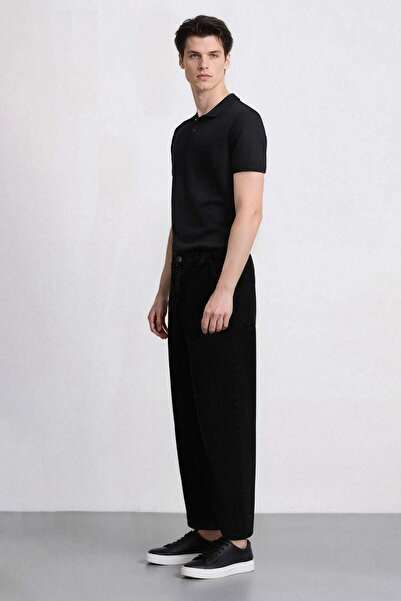 DeFacto 100% Cotton Skater Fit Wide Fit High Waist Wide Leg Black Jean Pants F3926Ax25Sm