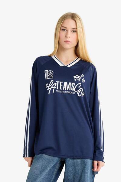 DeFacto Μακρυμάνικο μπλουζάκι με στάμπα με λαιμόκοψη σε σχήμα V Coool Oversize F8752AX25AU