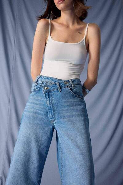 DeFacto Dlouhé kalhoty s vysokým pasem, širokými nohavicemi a s efektem praní F5523AX25AU