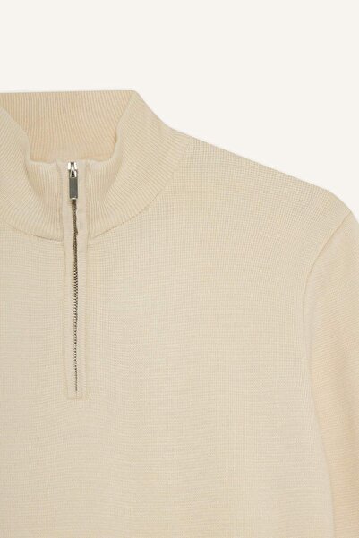 DeFacto Standard-Passform, normaler Schnitt, Stehkragen, Reißverschluss, einfacher Basic-Strickpullover A5184AX23WN