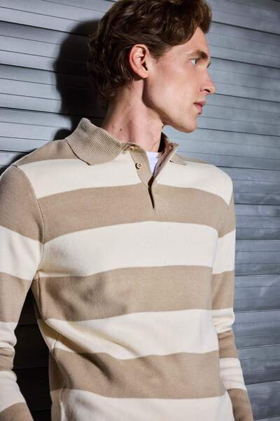 DeFacto Standard Fit Polo Neck Buttoned Color Block Knitwear Sweater Y4194Az25Wn