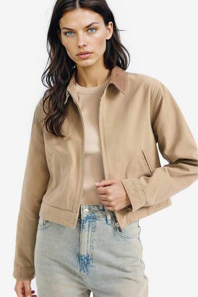 DeFacto Regular Fit Baumwolljacke mit kontrastierendem Kragen und Taschen E6260AX25SP