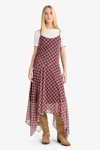 DeFacto Coool V-подібний комір, картата тюлева сукня на бретельках G2907AX25AU