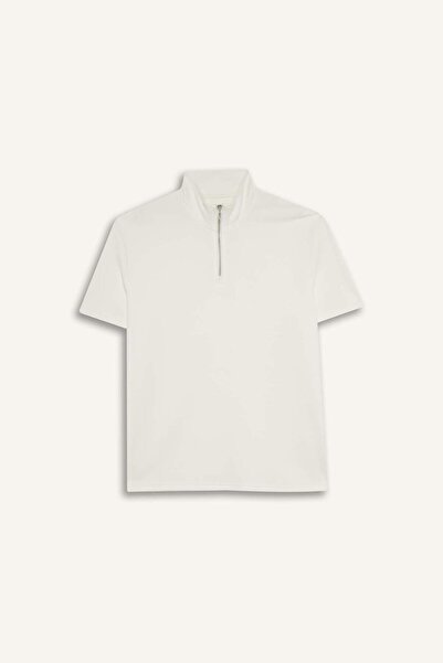 DeFacto Regular Fit Stand Collar Half Zipper Heavy Fabric Short Sleeve T-Shirt B6502Ax25Sp