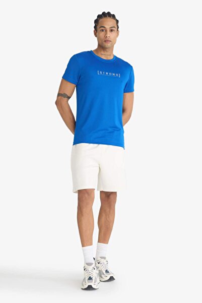 DeFacto Αθλητικό κοντομάνικο μπλουζάκι με στάμπα με λαιμόκοψη DeFactoFit Slim Fit G2499AX25AU