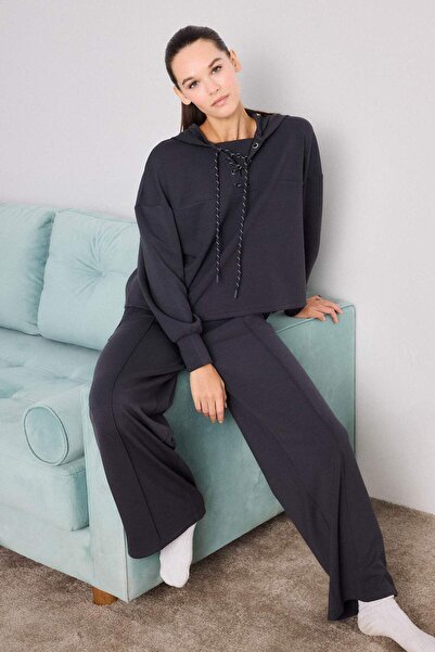 DeFacto Modal Ribbed Wide Leg Sweatpants-Fall in Love Loungewear F8573Ax25Wn