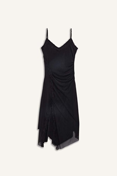 DeFacto Afra x Coool Асиметрична сукня з V-подібним вирізом, шнурівкою та напівпрозорими бретелями F9608AX25AU