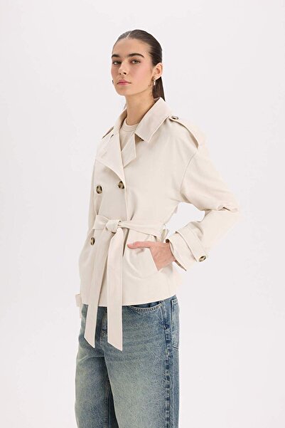 DeFacto Trench scurt, cu centură, cu ajustare normală B9705AX24SP