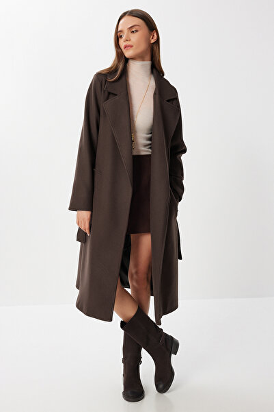 Lovelyİstanbul Double-Breasted Collar Belted Cashmere Coat Lgp0030 Brown