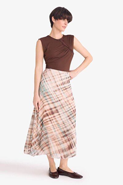 DeFacto Шифонна спідниця середньої довжини з підкладкою та звичайною талією з малюнком олівця G2930AX25AU