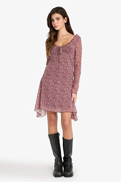 DeFacto Coool V-Neck Floral Tulle Long Sleeve Mini Dress F8195Ax25Sm