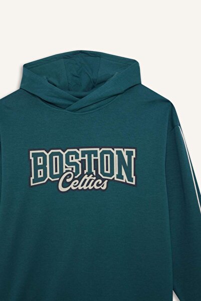 DeFacto Defactofit Nba Boston Celtics Boxy Fit Hooded Modal Sweatshirt E8948Ax25Au